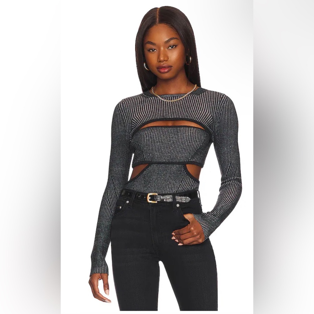 NWT KAISA LONG SLEEVE BANDEAU SWEATER IN THUNDER WITH BLACK